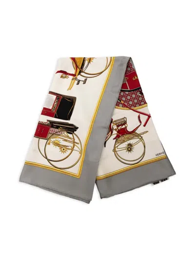 Pre-owned Hermes 20th Century Les Voitures A Transformation Silk Scarf Scarves In White