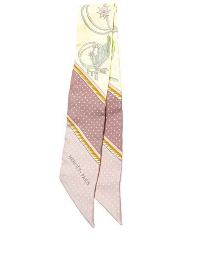 Pre-owned Hermes 20th Century Les Voitures A Transformation Twilly Silk Scarf Scarves In Pink