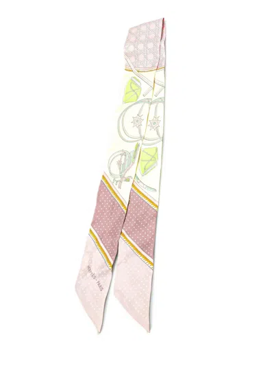 Pre-owned Hermes 20th Century Les Voitures A Transformation Twilly Silk Scarf Scarves In Yellow