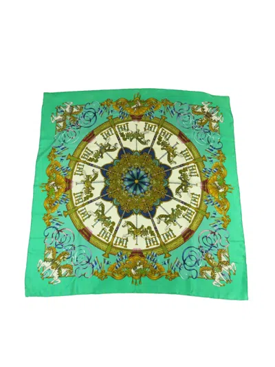 Pre-owned Hermes 20th Century Luna Park Silk Scarf 90 Scarves In Green