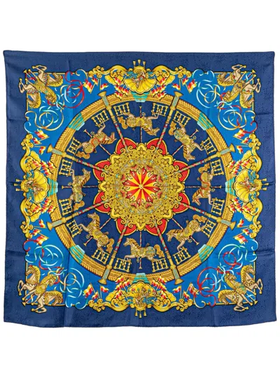 Pre-owned Hermes 20th Century Luna Park Silk Scarf Scarves In Blue