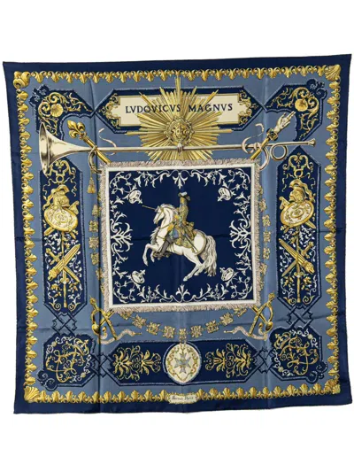 Pre-owned Hermes 20th Century Lvdovicvs Magnvs Silk Scarf Scarves In Blue