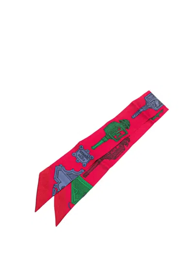 Pre-owned Hermes 20th Century Merveilleuses Lanternes Twilly Silk Scarf Scarves In Red