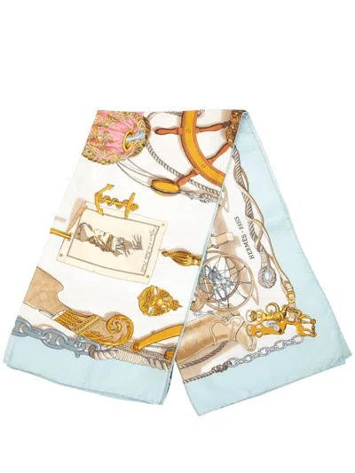 Pre-owned Hermes 20th Century Musee Silk Scarf 90 Scarves In White