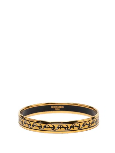 Pre-owned Hermes 20th Century Narrow Anchor And Rope Enamel Bangle 65 Costume Bracelet In Yellow