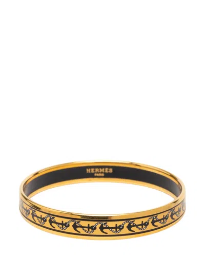 Pre-owned Hermes 20th Century Narrow Anchor Enamel Bangle 62 Costume Bracelet In Gold