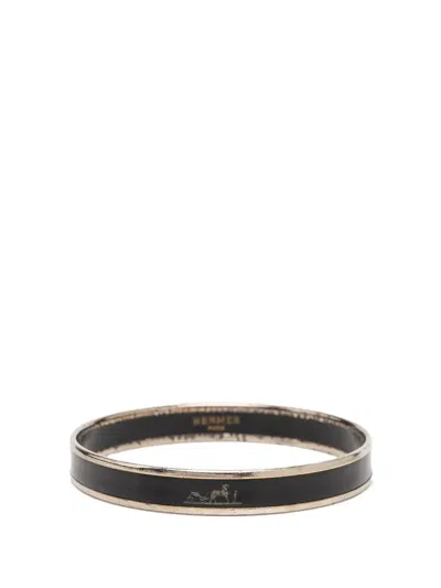 Pre-owned Hermes 20th Century Narrow Caleche Enamel Bracelet 65 Costume Bracelet In Black