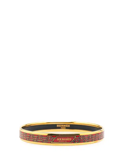 Pre-owned Hermes 20th Century Narrow Chain D Ancre Enamel Bangle 70 Costume Bracelet In Red