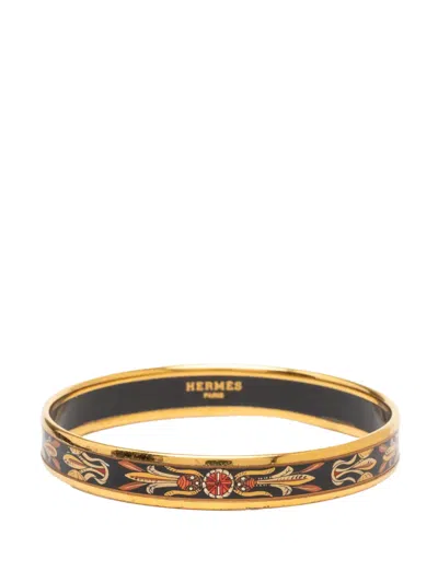 Pre-owned Hermes 20th Century Narrow Dream Catcher Enamel Bangle 70 Costume Bracelet In Black