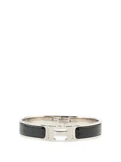 Pre-owned Hermes 20th Century Narrow Enamel Clic Clac H Bracelet Pm Costume Bracelet In Black