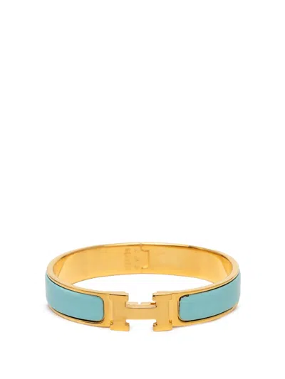 Pre-owned Hermes 20th Century Narrow Enamel Clic H Bracelet Gm Costume Bracelet In Blue