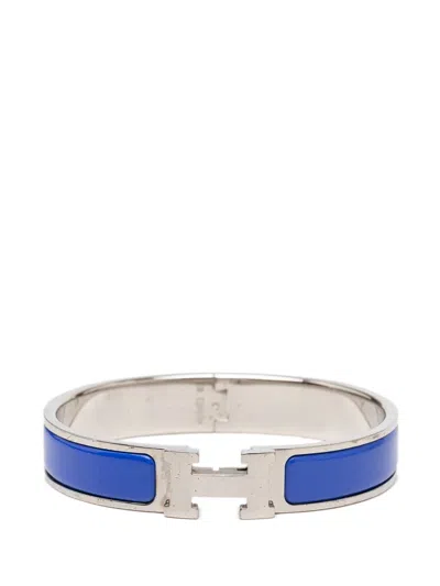 Pre-owned Hermes 20th Century Narrow Enamel Clic H Bracelet Gm Costume Bracelet In Blue