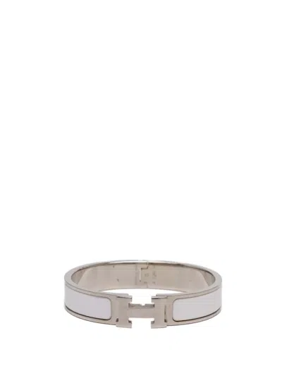 Pre-owned Hermes 20th Century Narrow Enamel Clic H Bracelet Gm Costume Bracelet In Silver