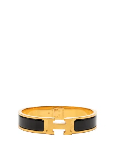 Pre-owned Hermes 20th Century Narrow Enamel Clic H Bracelet Pm Costume Bracelet In Black