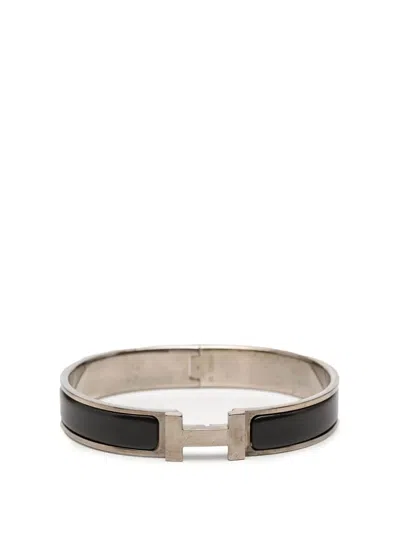 Pre-owned Hermes 20th Century Narrow Enamel Clic H Bracelet Pm Costume Bracelet In Black