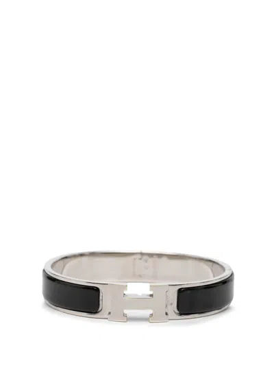 Pre-owned Hermes 20th Century Narrow Enamel Clic H Bracelet Pm Costume Bracelet In Black