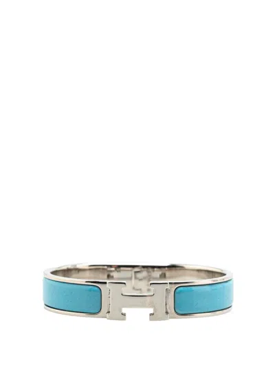 Pre-owned Hermes 20th Century Narrow Enamel Clic H Bracelet Pm Costume Bracelet In Blue