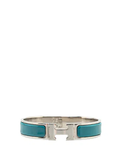 Pre-owned Hermes 20th Century Narrow Enamel Clic H Bracelet Pm Costume Bracelet In Blue
