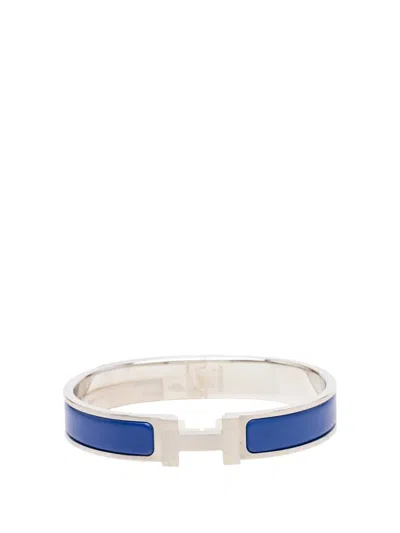 Pre-owned Hermes 20th Century Narrow Enamel Clic H Bracelet Pm Costume Bracelet In Blue