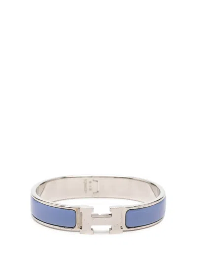 Pre-owned Hermes 20th Century Narrow Enamel Clic H Bracelet Pm Costume Bracelet In Blue