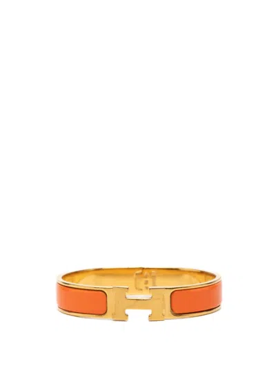 Pre-owned Hermes 20th Century Narrow Enamel Clic H Bracelet Pm Costume Bracelet In Gold