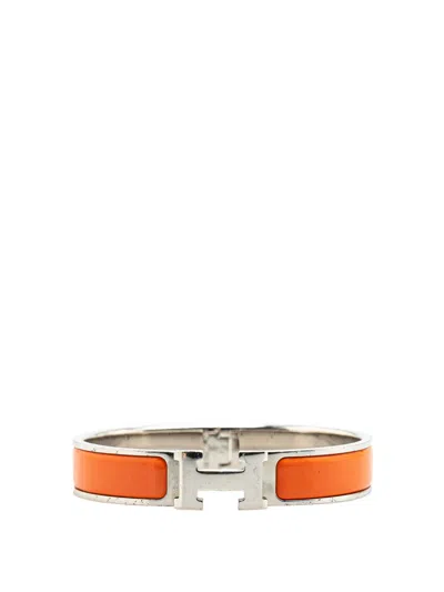 Pre-owned Hermes 20th Century Narrow Enamel Clic H Bracelet Pm Costume Bracelet In Silver