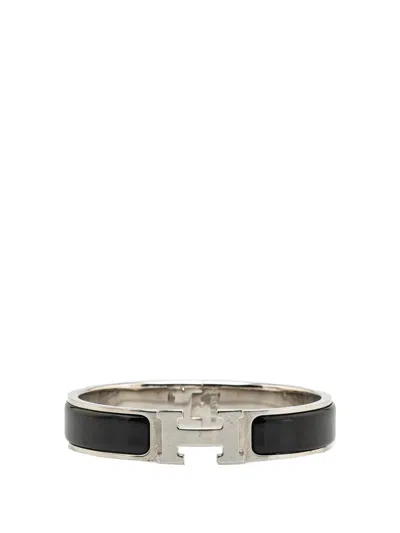 Pre-owned Hermes 20th Century Narrow Enamel Clic H Bracelet Pm Costume Bracelet In Silver