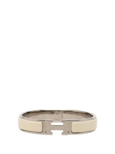Pre-owned Hermes 20th Century Narrow Enamel Clic H Bracelet Pm Costume Bracelet In White