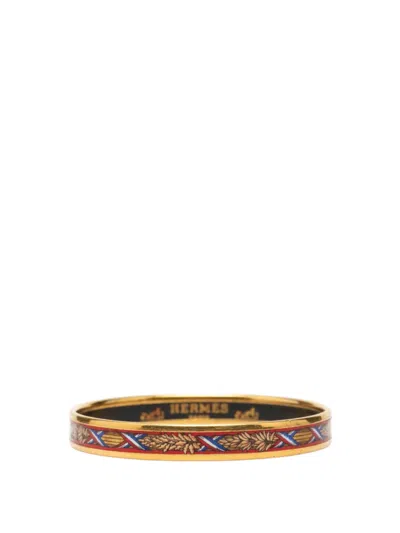 Pre-owned Hermes 20th Century Narrow Liberte Egalite Fraternite Enamel Bangle 65 Costume Bracelet In Red