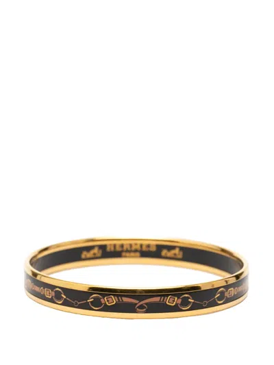 Pre-owned Hermes 20th Century Narrow Mors De Filet Enamel Bangle Bracelet 62 Costume Bracelet In Black