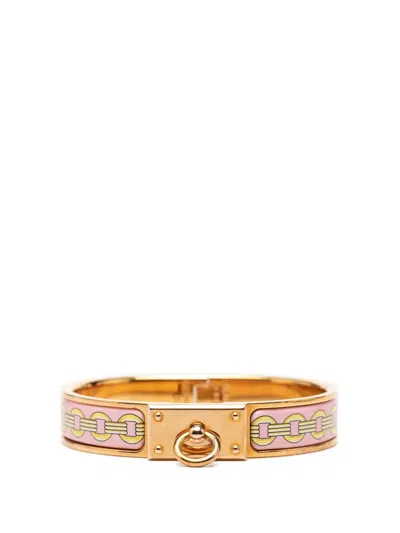 Pre-owned Hermes 20th Century Narrow Printed Enamel Clic Anneau Bracelet Pm Costume Bracelet In Pink