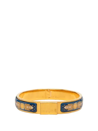 Pre-owned Hermes 20th Century Narrow Printed Enamel Loquet Hinge Bracelet Costume Bracelet In Blue