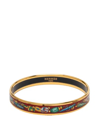 Pre-owned Hermes 20th Century Narrow Qu Importe Le Falcon Enamel Bangle 65 Costume Bracelet In Red