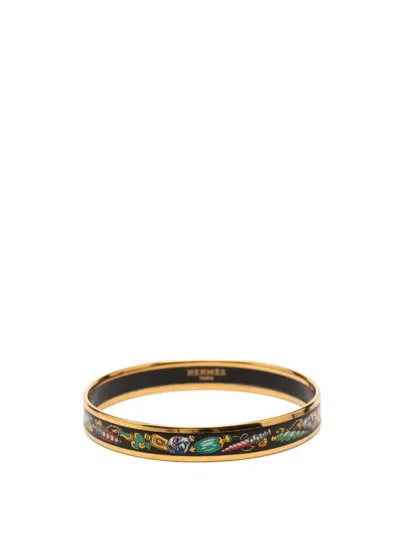 Pre-owned Hermes 20th Century Narrow Qu Importe Le Flacon Enamel Bangle 62 Costume Bracelet In Black
