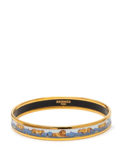 Pre-owned Hermes 20th Century Narrow Safari Enamel Bangle 65 Costume Bracelet In Blue
