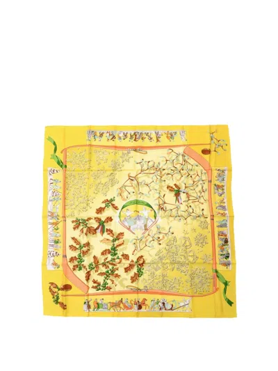 Pre-owned Hermes 20th Century Neige D Antan Silk Scarf 90 Scarves In Yellow