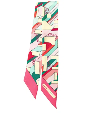 Pre-owned Hermes 20th Century On A Summer Day Silk Twilly Scarf Scarves In Pink
