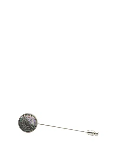 Pre-owned Hermes 20th Century Palladium Plated Clou De Selle Stick Pin Brooch Costume Brooch In Silver