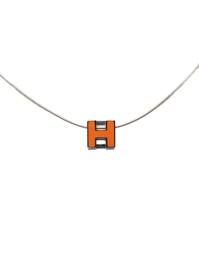 Pre-owned Hermes 20th Century Palladium Plated Enamel Cage Dh Cube Necklace Costume Necklace In Silver