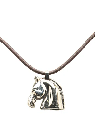 Pre-owned Hermes 20th Century Palladium Plated Horse Head Pendant Necklace Costume Necklace In Silver