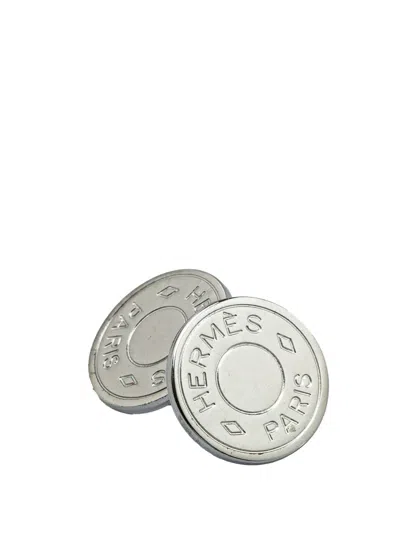 Pre-owned Hermes 20th Century Palladium Plated Selle Bijouterie Fantaisie Cufflinks Costume Cufflinks In Silver