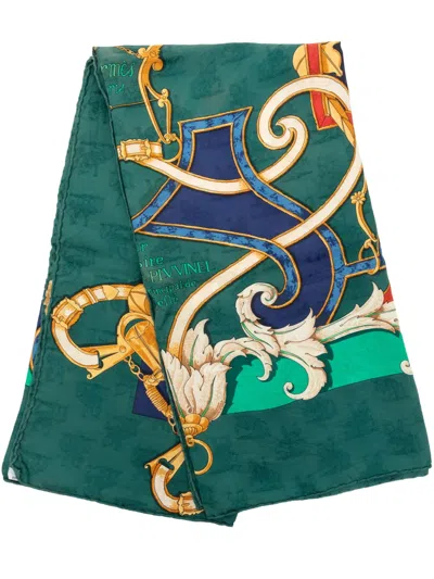 Pre-owned Hermes 20th Century Par Mefsire Antoine De Plvvinel Silk Scarf 90 Scarves In Green