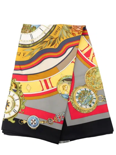 Pre-owned Hermes 20th Century Parmi Les Fleurs Je Compte Les Heures Silk Scarf 90 Scarves In Gray