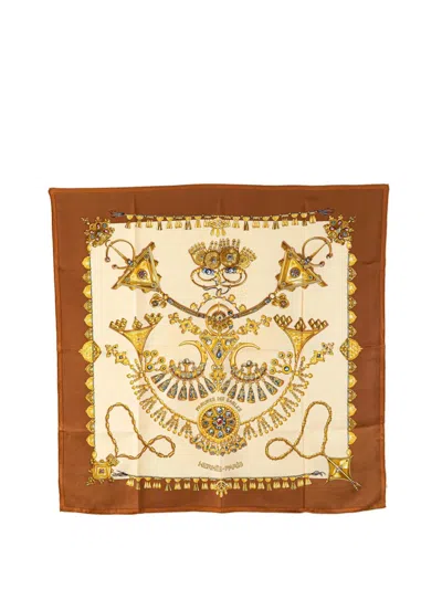 Pre-owned Hermes 20th Century Parures Des Sables Silk Scarf Scarves In Brown