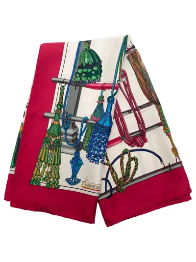 Pre-owned Hermes 20th Century Passementerie Silk Scarf 90 Scarves In White