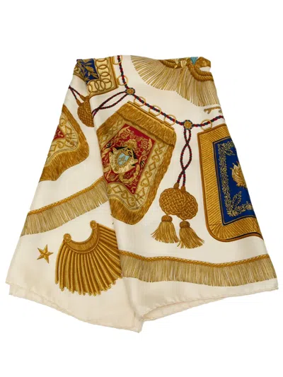 Pre-owned Hermes 20th Century Poste Et Cavalerie Silk Scarf 90 Scarves In White