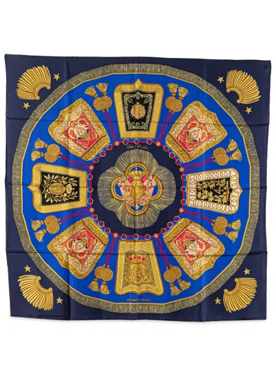Pre-owned Hermes 20th Century Poste Et Cavalerie Silk Scarf Scarves In Blue