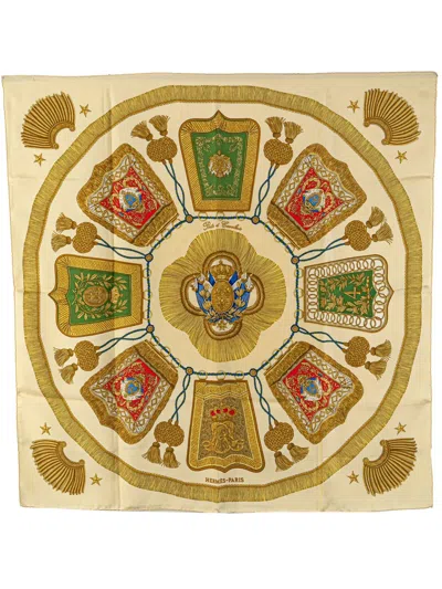 Pre-owned Hermes 20th Century Poste Et Cavalerie Silk Scarf Scarves In Yellow