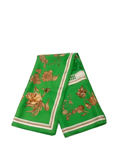 Pre-owned Hermes 20th Century Quai Aux Fleurs Silk Scarf Scarves In Green