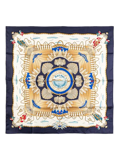 Pre-owned Hermes 20th Century Railing Silk Scarf Scarves In White